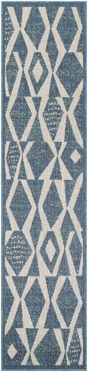 Blue 2' x 8' Baja Outdoor Runner Area Rug Weather Resistant for Patio, Deck, Terrace, Balcony, Porch 100% Polypropylene Modern Outside Decor for Sale at Rug Engine