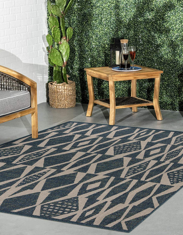 Blue 10' x 10' Baja Outdoor Square Area Rug Weather Resistant for Patio, Deck, Terrace, Balcony, Porch 100% Polypropylene Modern Outside Decor for Sale at Rug Engine