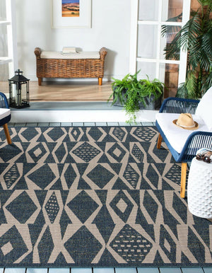 Blue 10' x 10' Baja Outdoor Square Area Rug Weather Resistant for Patio, Deck, Terrace, Balcony, Porch 100% Polypropylene Modern Outside Decor for Sale at Rug Engine
