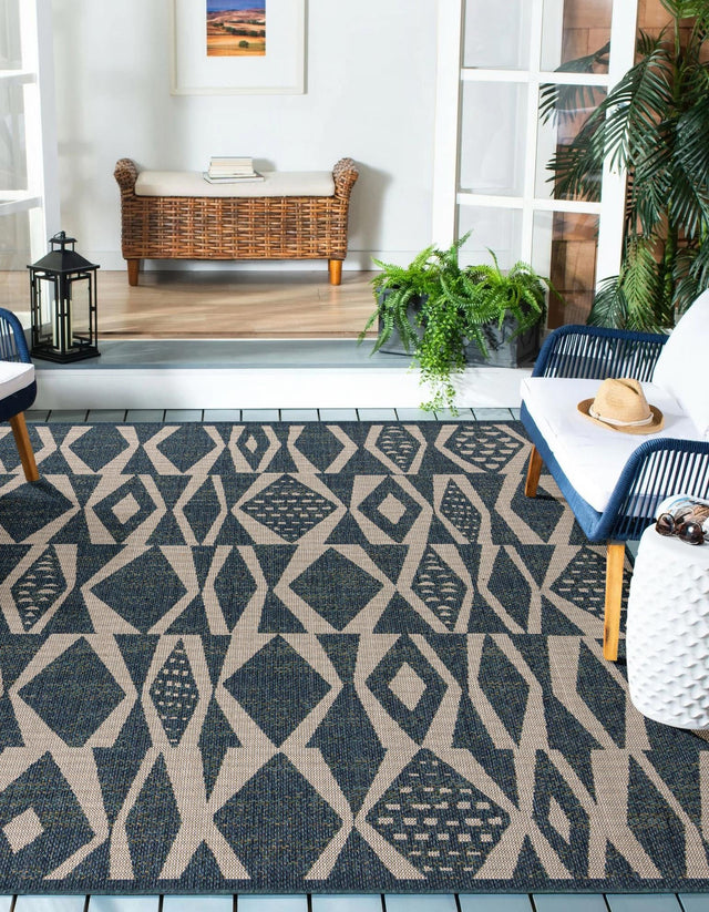 Blue 10' x 10' Baja Outdoor Square Area Rug Weather Resistant for Patio, Deck, Terrace, Balcony, Porch 100% Polypropylene Modern Outside Decor for Sale at Rug Engine
