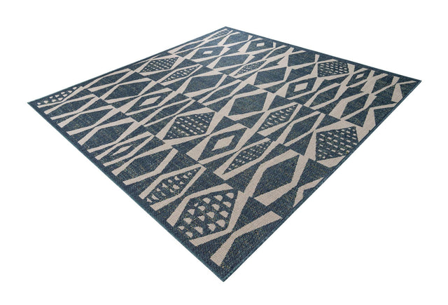 Blue 7' 10 x 7' 10 Baja Outdoor Square Area Rug Weather Resistant for Patio, Deck, Terrace, Balcony, Porch 100% Polypropylene Modern Outside Decor for Sale at Rug Engine