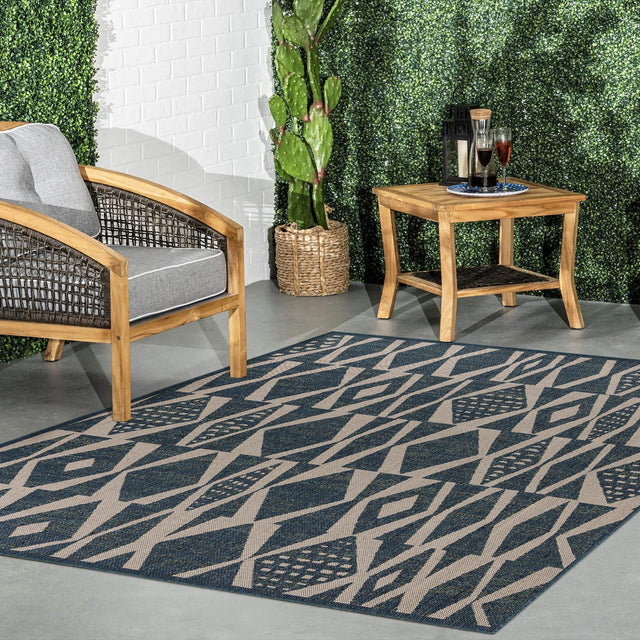 Blue 10' x 10' Baja Outdoor Square Area Rug Weather Resistant for Patio, Deck, Terrace, Balcony, Porch 100% Polypropylene Modern Outside Decor for Sale at Rug Engine