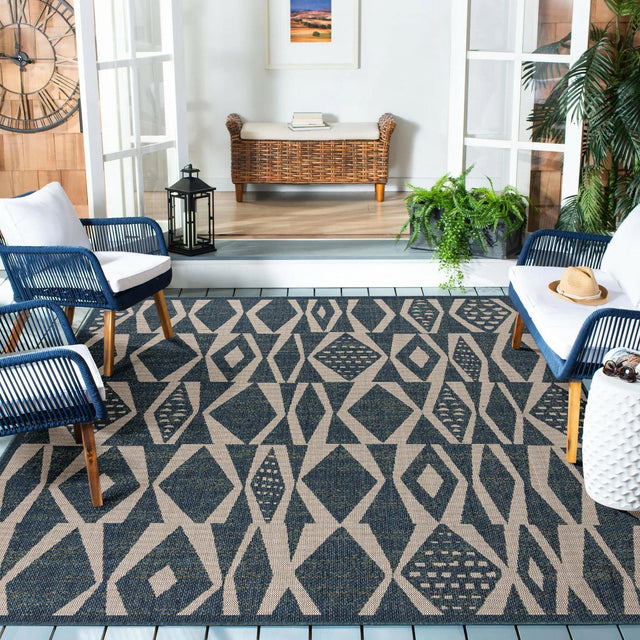 Blue 7' 10 x 7' 10 Baja Outdoor Square Area Rug Weather Resistant for Patio, Deck, Terrace, Balcony, Porch 100% Polypropylene Modern Outside Decor for Sale at Rug Engine