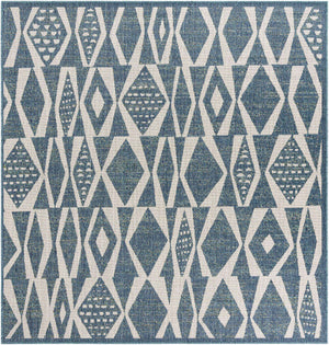 Blue 7' 10 x 7' 10 Baja Outdoor Square Area Rug Weather Resistant for Patio, Deck, Terrace, Balcony, Porch 100% Polypropylene Modern Outside Decor for Sale at Rug Engine