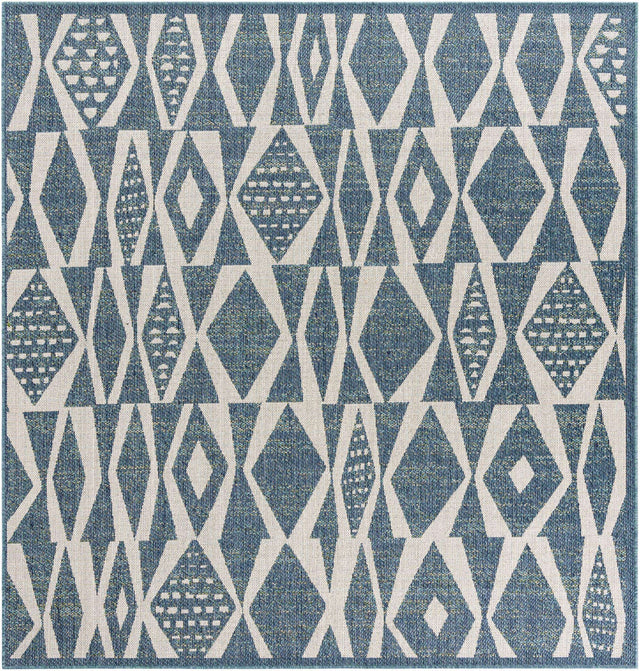Blue 7' 10 x 7' 10 Baja Outdoor Square Area Rug Weather Resistant for Patio, Deck, Terrace, Balcony, Porch 100% Polypropylene Modern Outside Decor for Sale at Rug Engine