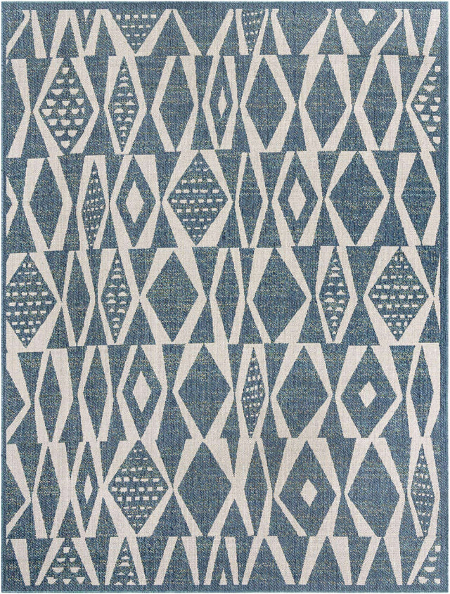 Blue 7' 10 x 10' Baja Outdoor Rectangle Area Rug Weather Resistant for Patio, Deck, Terrace, Balcony, Porch 100% Polypropylene Modern Outside Decor for Sale at Rug Engine