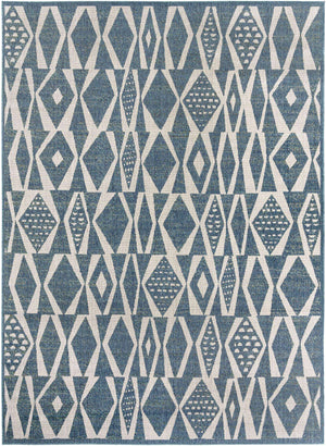 Blue 9' x 12' Baja Outdoor Rectangle Area Rug Weather Resistant for Patio, Deck, Terrace, Balcony, Porch 100% Polypropylene Modern Outside Decor for Sale at Rug Engine