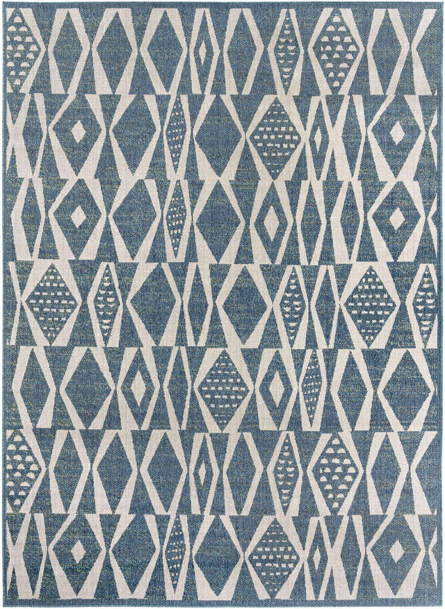Blue 9' x 12' Baja Outdoor Rectangle Area Rug Weather Resistant for Patio, Deck, Terrace, Balcony, Porch 100% Polypropylene Modern Outside Decor for Sale at Rug Engine