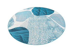 Blue and Ivory 10' x 10' Outdoor Modern Round Area Rug Weather Resistant for Patio, Deck, Terrace, Balcony, Porch 100% Polypropylene Modern Outside Carpet for Sale at Rug Engine
