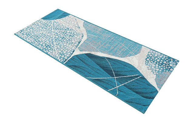 Blue and Ivory 2' x 5' 1 Outdoor Modern Runner Area Rug Weather Resistant for Patio, Deck, Terrace, Balcony, Porch 100% Polypropylene Modern Outside Carpet for Sale at Rug Engine