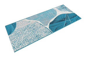 Blue and Ivory 2' x 5' 1 Outdoor Modern Runner Area Rug Weather Resistant for Patio, Deck, Terrace, Balcony, Porch 100% Polypropylene Modern Outside Carpet for Sale at Rug Engine