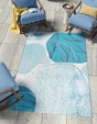Blue and Ivory 4' 1 x 6' 1 Outdoor Modern Rectangle Area Rug Weather Resistant for Patio, Deck, Terrace, Balcony, Porch 100% Polypropylene Modern Outside Carpet for Sale at Rug Engine
