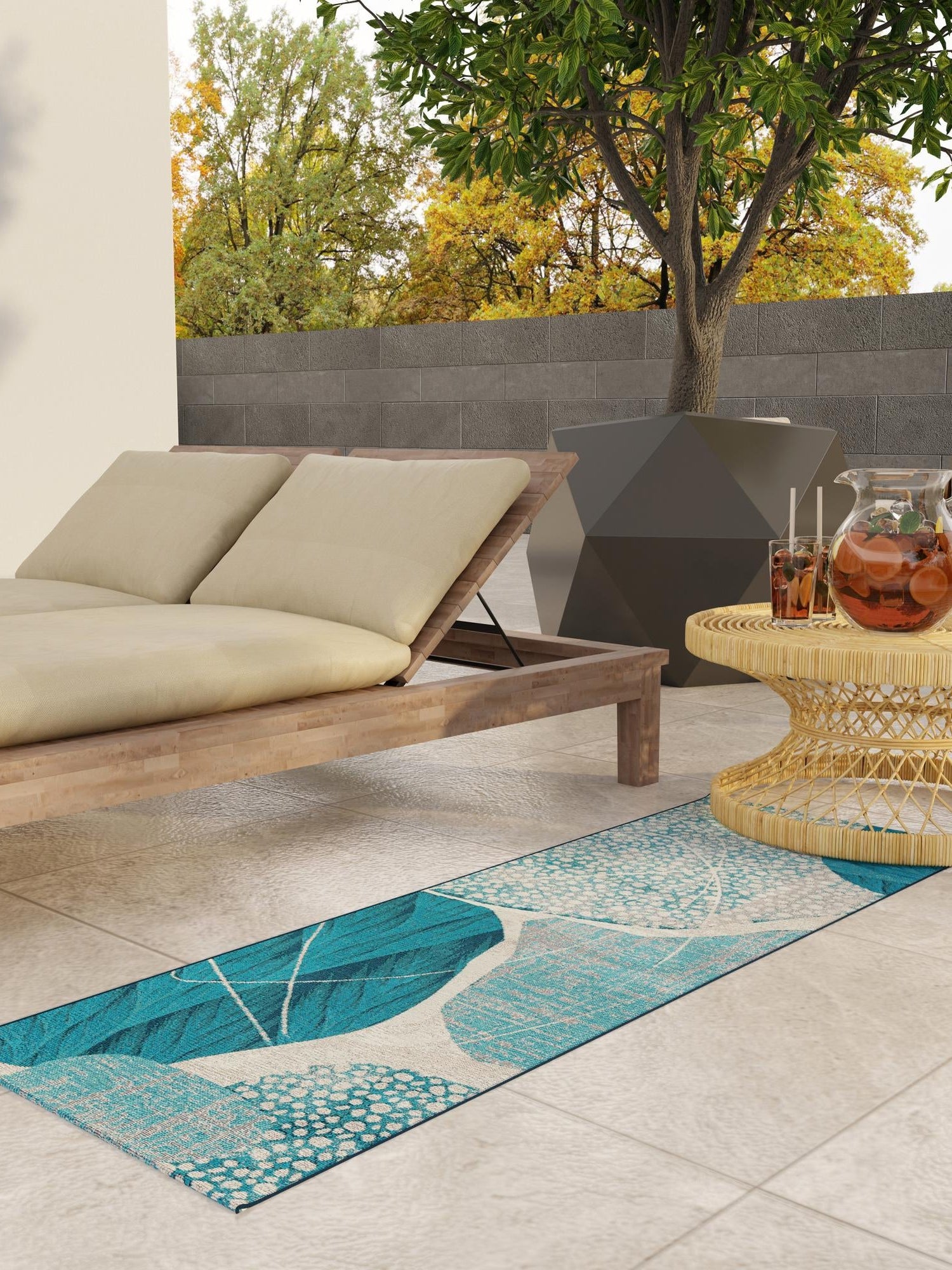 Blue and Ivory 2' x 5' 1 Outdoor Modern Runner Area Rug Weather Resistant for Patio, Deck, Terrace, Balcony, Porch 100% Polypropylene Modern Outside Carpet for Sale at Rug Engine