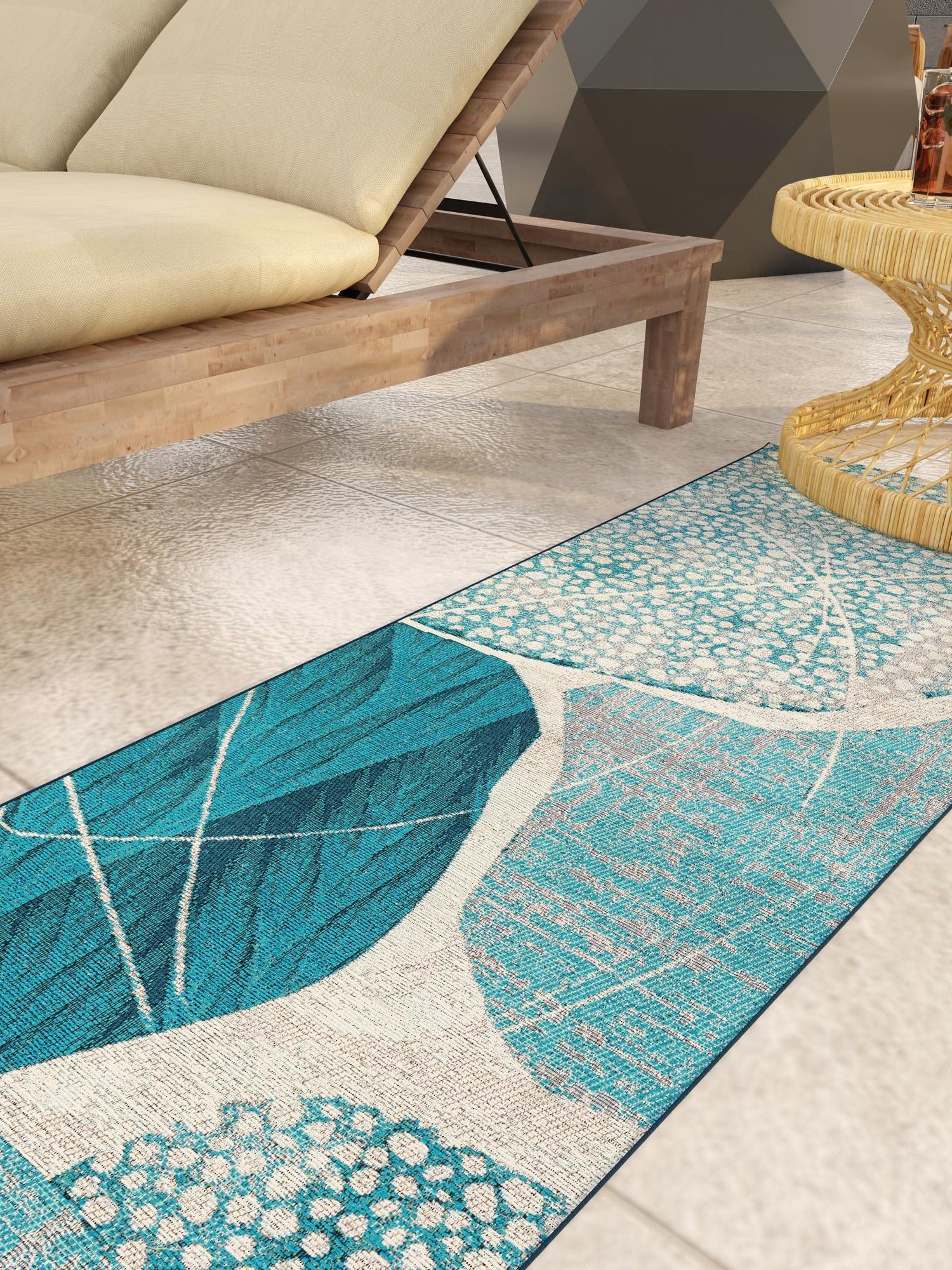 Blue and Ivory 2' x 5' 1 Outdoor Modern Runner Area Rug Weather Resistant for Patio, Deck, Terrace, Balcony, Porch 100% Polypropylene Modern Outside Carpet for Sale at Rug Engine