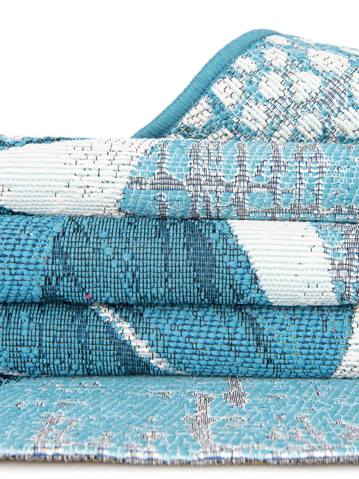 Blue and Ivory 2' x 5' 1 Outdoor Modern Runner Area Rug Weather Resistant for Patio, Deck, Terrace, Balcony, Porch 100% Polypropylene Modern Outside Carpet for Sale at Rug Engine