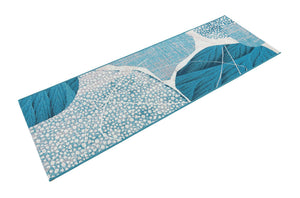 Blue and Ivory 2' x 6' 1 Outdoor Modern Runner Area Rug Weather Resistant for Patio, Deck, Terrace, Balcony, Porch 100% Polypropylene Modern Outside Carpet for Sale at Rug Engine