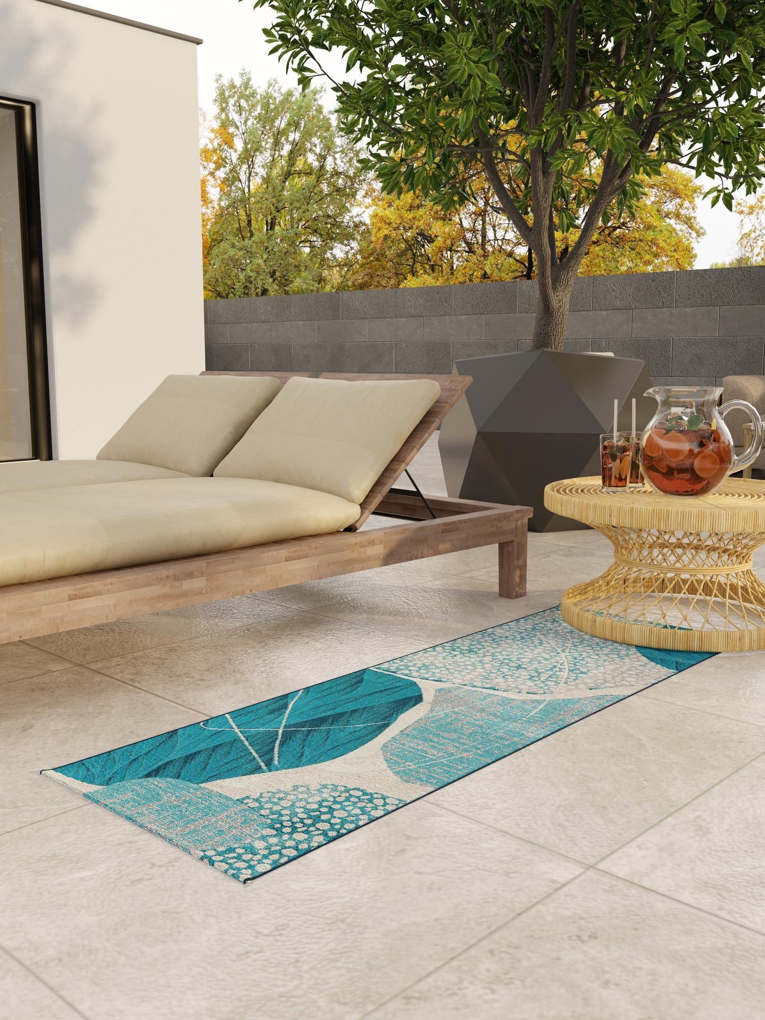 Blue and Ivory 2' x 5' 1 Outdoor Modern Runner Area Rug Weather Resistant for Patio, Deck, Terrace, Balcony, Porch 100% Polypropylene Modern Outside Carpet for Sale at Rug Engine