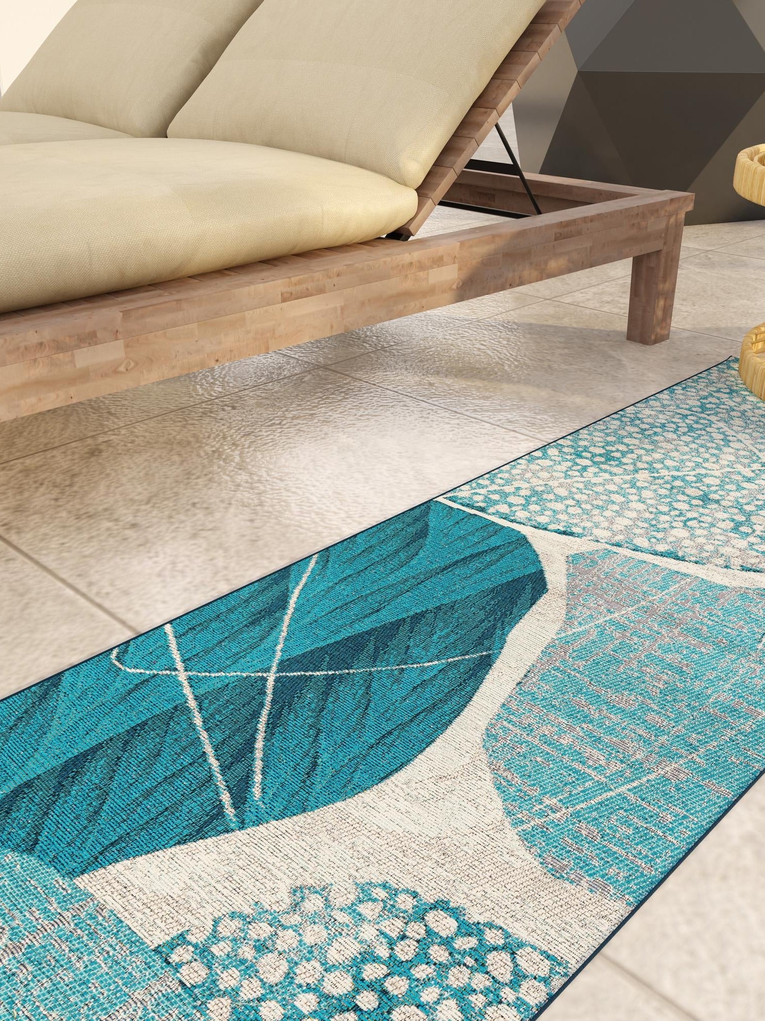 Blue and Ivory 2' x 6' 1 Outdoor Modern Runner Area Rug Weather Resistant for Patio, Deck, Terrace, Balcony, Porch 100% Polypropylene Modern Outside Carpet for Sale at Rug Engine