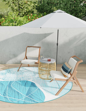 Blue and Ivory 4' 1 x 4' 1 Outdoor Modern Round Area Rug Weather Resistant for Patio, Deck, Terrace, Balcony, Porch 100% Polypropylene Modern Outside Carpet for Sale at Rug Engine