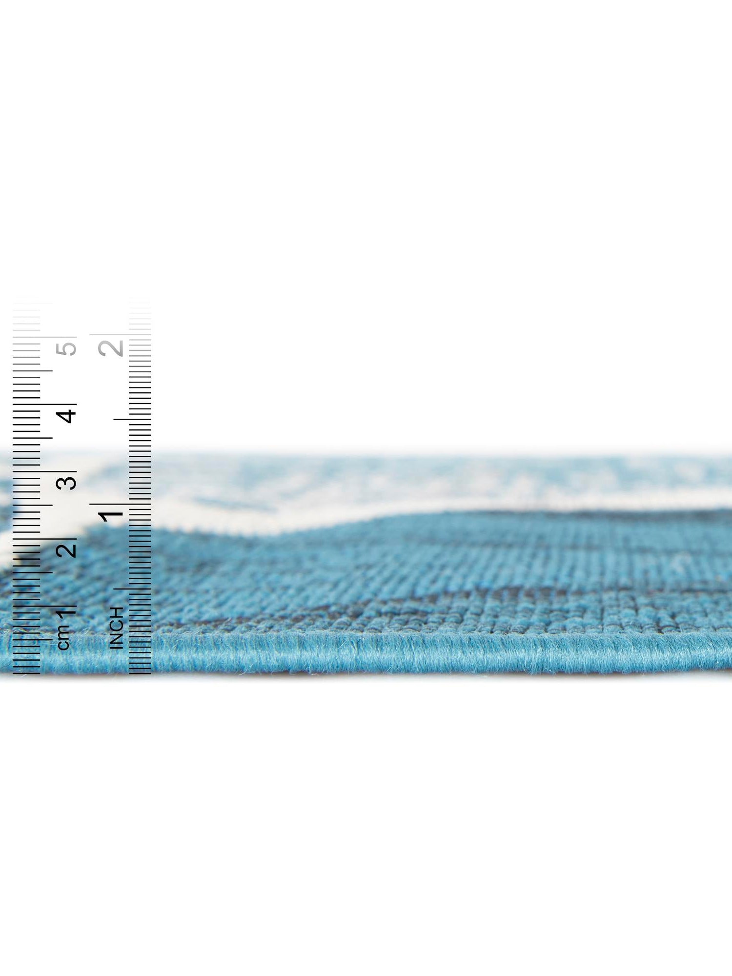 Blue and Ivory 5' 3 x 5' 3 Outdoor Modern Round Area Rug Weather Resistant for Patio, Deck, Terrace, Balcony, Porch 100% Polypropylene Modern Outside Carpet for Sale at Rug Engine