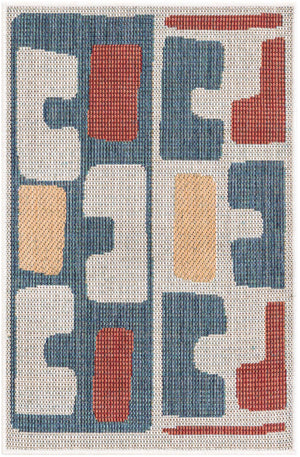 Ivory and Blue 2' x 3' 1 Baja Outdoor Rectangle Area Rug Weather Resistant for Patio, Deck, Terrace, Balcony, Porch 100% Polypropylene Modern Outside Decor for Sale at Rug Engine
