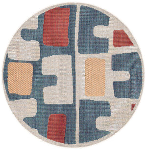 Ivory and Blue 3' 3 x 3' 3 Baja Outdoor Round Area Rug Weather Resistant for Patio, Deck, Terrace, Balcony, Porch 100% Polypropylene Modern Outside Decor for Sale at Rug Engine