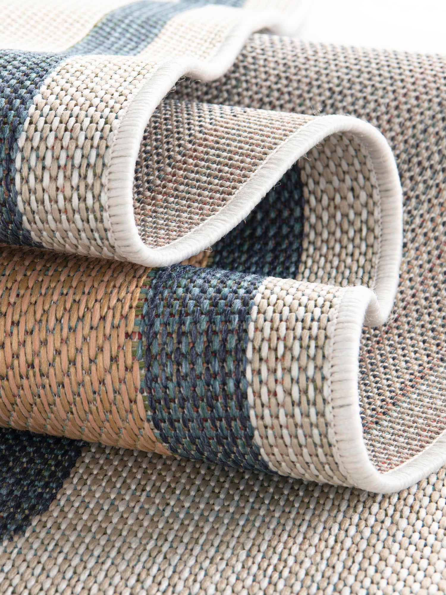 Ivory and Blue 7' 10 x 10' Baja Outdoor Rectangle Area Rug Weather Resistant for Patio, Deck, Terrace, Balcony, Porch 100% Polypropylene Modern Outside Decor for Sale at Rug Engine