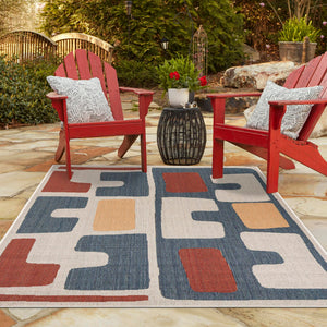 Ivory and Blue 7' 10 x 10' Baja Outdoor Rectangle Area Rug Weather Resistant for Patio, Deck, Terrace, Balcony, Porch 100% Polypropylene Modern Outside Decor for Sale at Rug Engine