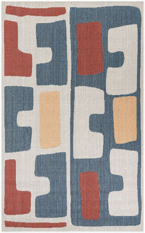 Ivory and Blue 5' 3 x 8' Baja Outdoor Rectangle Area Rug Weather Resistant for Patio, Deck, Terrace, Balcony, Porch 100% Polypropylene Modern Outside Decor for Sale at Rug Engine
