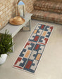 Ivory and Blue 2' 7 x 10' Baja Outdoor Runner Area Rug Weather Resistant for Patio, Deck, Terrace, Balcony, Porch 100% Polypropylene Modern Outside Decor for Sale at Rug Engine