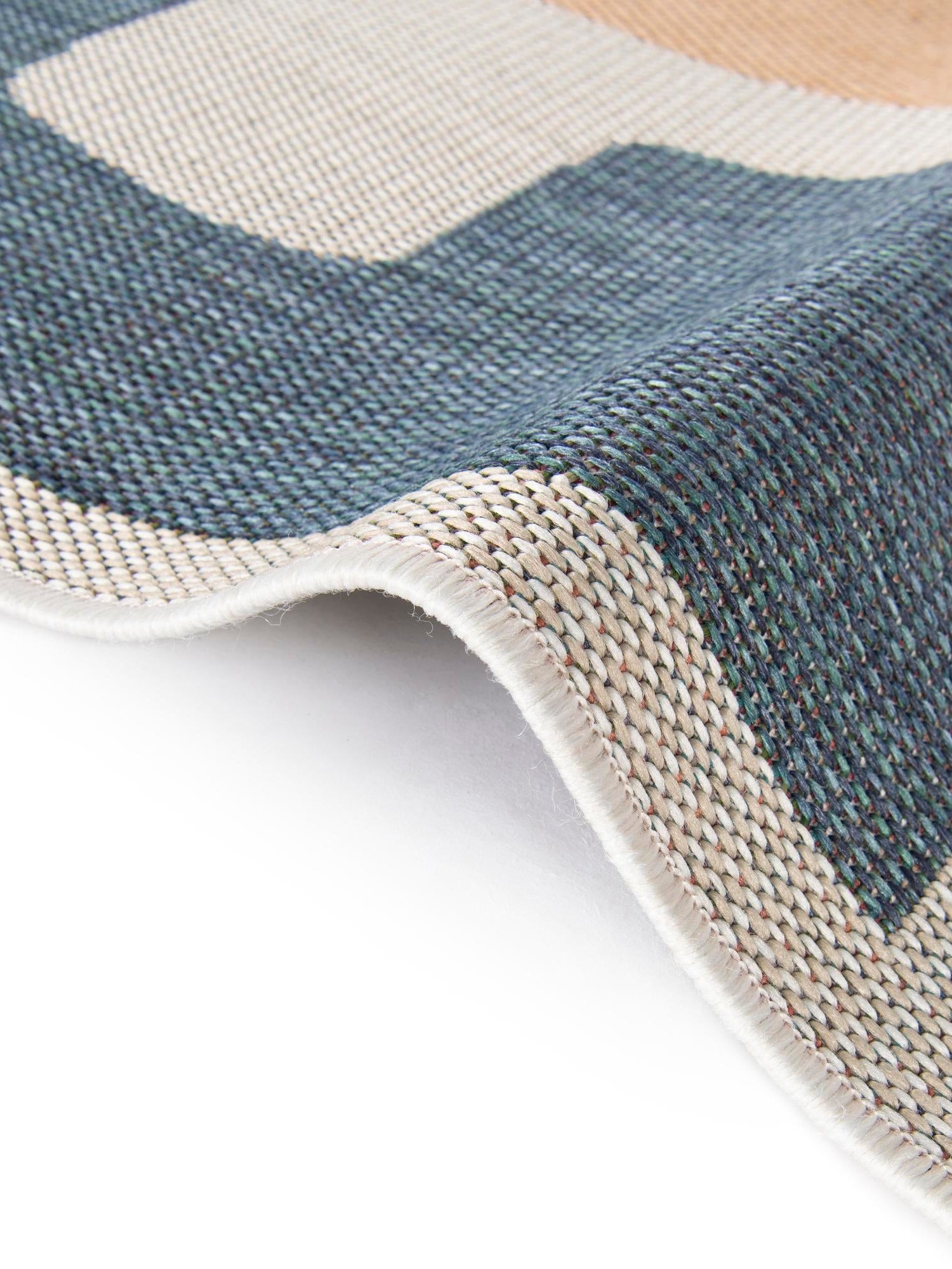 Ivory and Blue 2' x 5' 1 Baja Outdoor Runner Area Rug Weather Resistant for Patio, Deck, Terrace, Balcony, Porch 100% Polypropylene Modern Outside Decor for Sale at Rug Engine