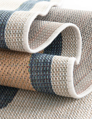 Ivory and Blue 2' x 8' Baja Outdoor Runner Area Rug Weather Resistant for Patio, Deck, Terrace, Balcony, Porch 100% Polypropylene Modern Outside Decor for Sale at Rug Engine