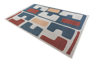 Ivory and Blue 6' 1 x 9' Baja Outdoor Rectangle Area Rug Weather Resistant for Patio, Deck, Terrace, Balcony, Porch 100% Polypropylene Modern Outside Decor for Sale at Rug Engine