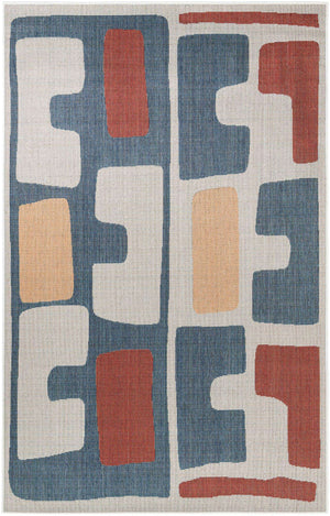 Ivory and Blue 6' 1 x 9' Baja Outdoor Rectangle Area Rug Weather Resistant for Patio, Deck, Terrace, Balcony, Porch 100% Polypropylene Modern Outside Decor for Sale at Rug Engine