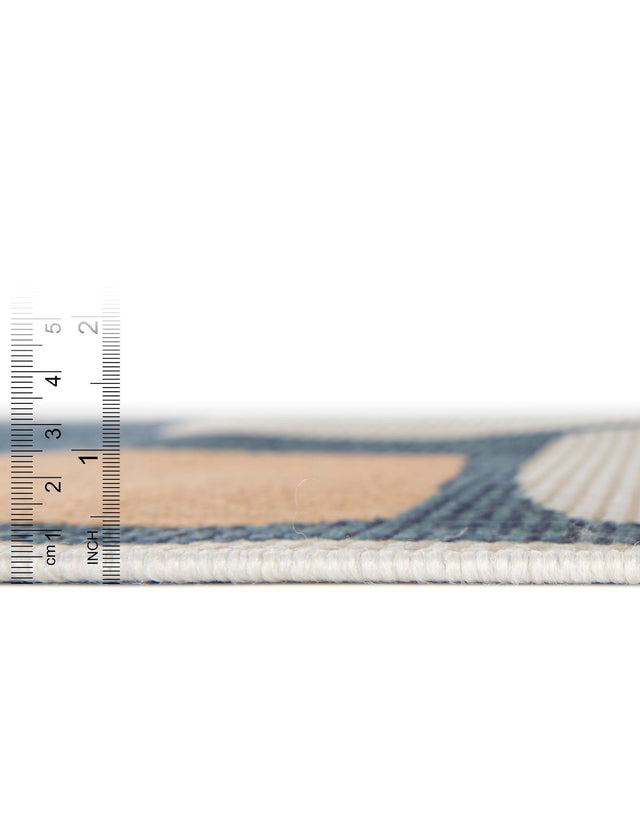 Ivory and Blue 3' 3 x 3' 3 Baja Outdoor Round Area Rug Weather Resistant for Patio, Deck, Terrace, Balcony, Porch 100% Polypropylene Modern Outside Decor for Sale at Rug Engine