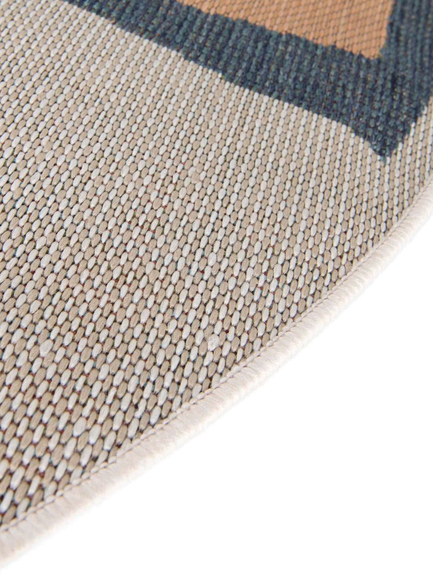 Ivory and Blue 3' 3 x 3' 3 Baja Outdoor Round Area Rug Weather Resistant for Patio, Deck, Terrace, Balcony, Porch 100% Polypropylene Modern Outside Decor for Sale at Rug Engine