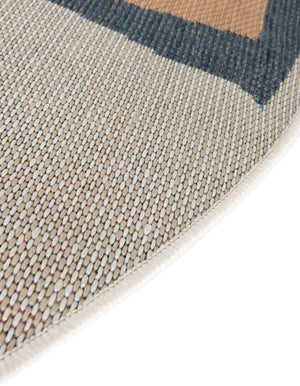 Ivory and Blue 6' 1 x 6' 1 Baja Outdoor Round Area Rug Weather Resistant for Patio, Deck, Terrace, Balcony, Porch 100% Polypropylene Modern Outside Decor for Sale at Rug Engine