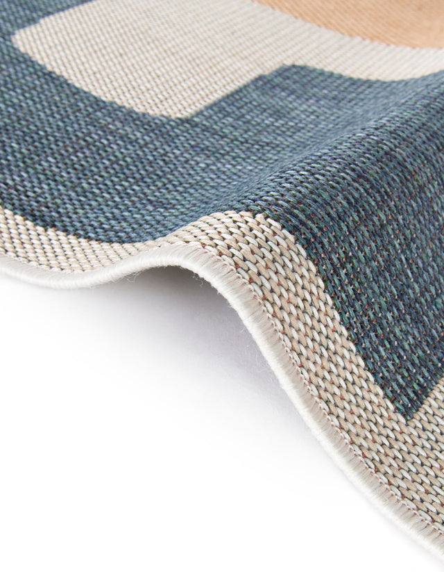 Ivory and Blue 4' 1 x 4' 1 Baja Outdoor Round Area Rug Weather Resistant for Patio, Deck, Terrace, Balcony, Porch 100% Polypropylene Modern Outside Decor for Sale at Rug Engine