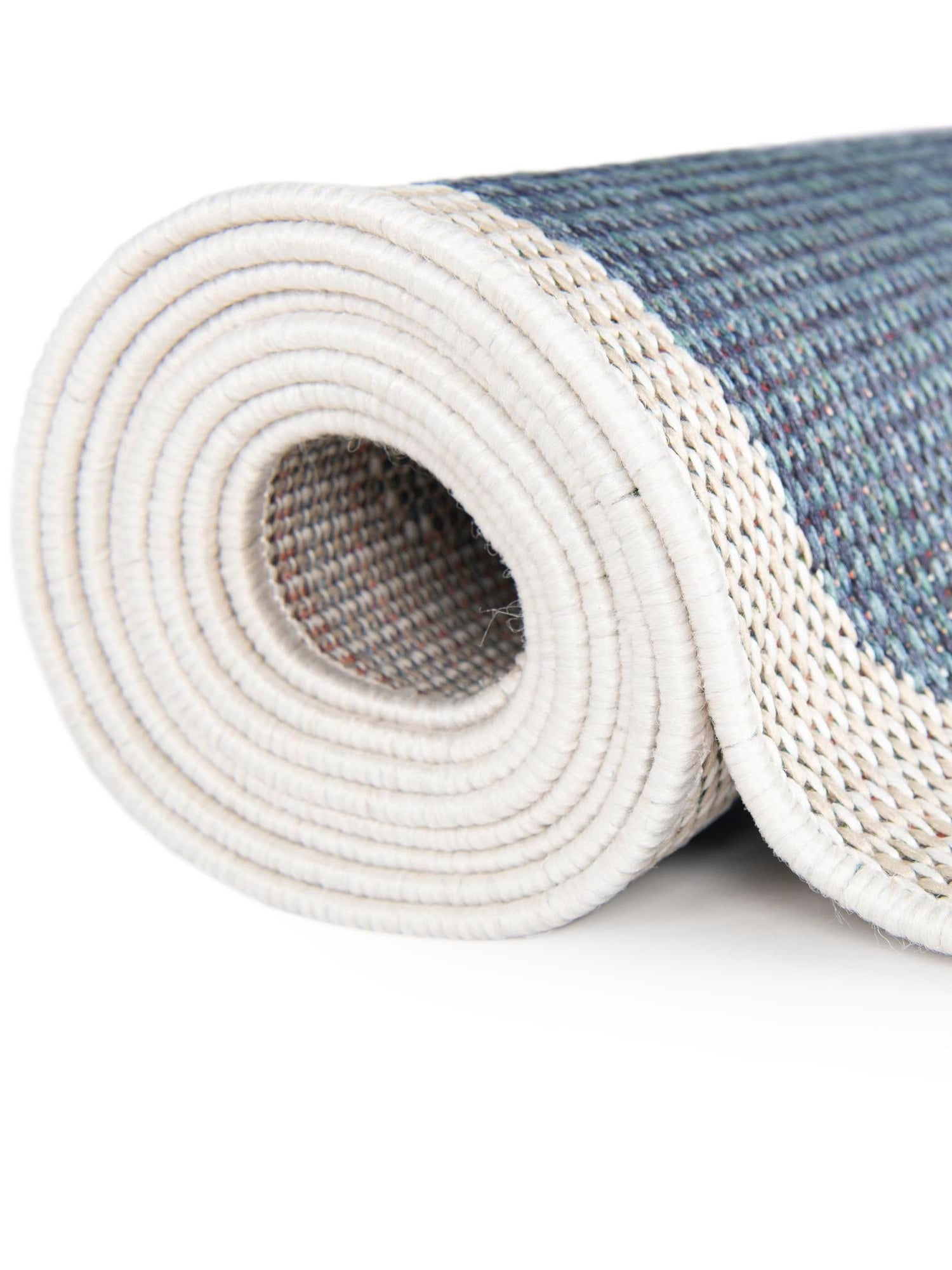 Ivory and Blue 3' 3 x 3' 3 Baja Outdoor Round Area Rug Weather Resistant for Patio, Deck, Terrace, Balcony, Porch 100% Polypropylene Modern Outside Decor for Sale at Rug Engine