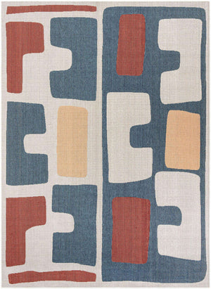 Ivory and Blue 9' x 12' Baja Outdoor Rectangle Area Rug Weather Resistant for Patio, Deck, Terrace, Balcony, Porch 100% Polypropylene Modern Outside Decor for Sale at Rug Engine