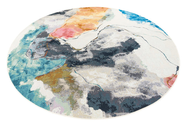 Multicolor 10' x 10' Outdoor Modern Round Area Rug Weather Resistant for Patio, Deck, Terrace, Balcony, Porch 100% Polypropylene Modern Outside Carpet for Sale at Rug Engine