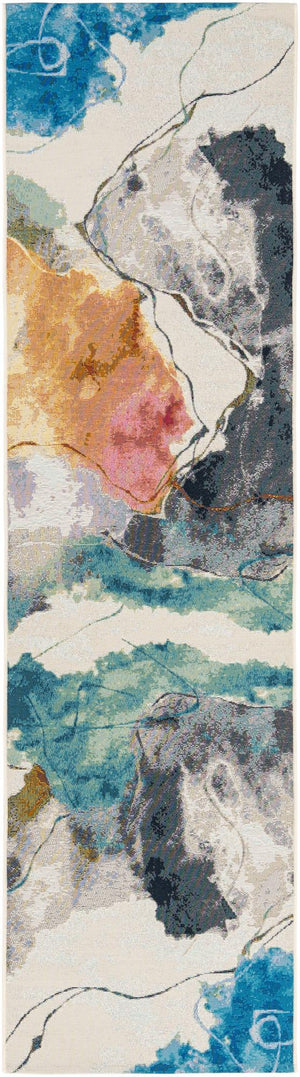 Multicolor 2' 7 x 10' Outdoor Modern Runner Area Rug Weather Resistant for Patio, Deck, Terrace, Balcony, Porch 100% Polypropylene Modern Outside Carpet for Sale at Rug Engine