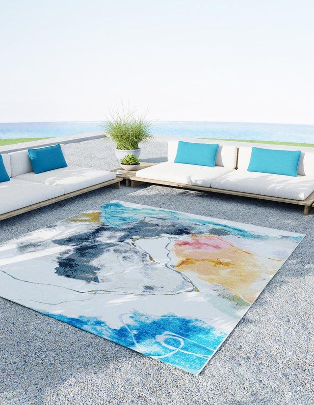 Multicolor 9' x 12' Outdoor Modern Rectangle Area Rug Weather Resistant for Patio, Deck, Terrace, Balcony, Porch 100% Polypropylene Modern Outside Carpet for Sale at Rug Engine