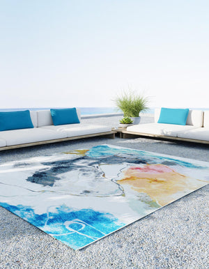 Multicolor 5' 3 x 8' Outdoor Modern Rectangle Area Rug Weather Resistant for Patio, Deck, Terrace, Balcony, Porch 100% Polypropylene Modern Outside Carpet for Sale at Rug Engine