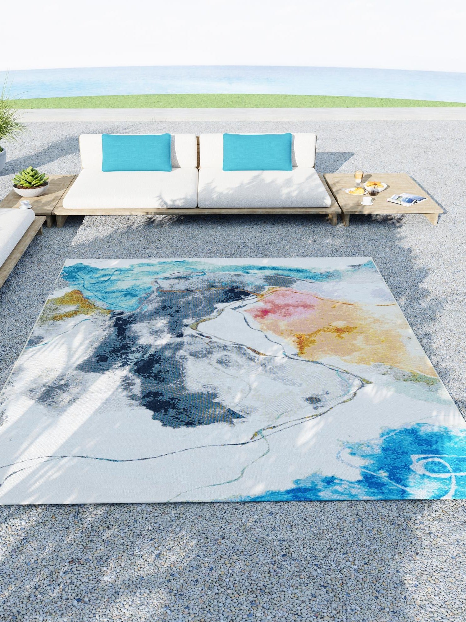 Multicolor 4' 1 x 6' 1 Outdoor Modern Rectangle Area Rug Weather Resistant for Patio, Deck, Terrace, Balcony, Porch 100% Polypropylene Modern Outside Carpet for Sale at Rug Engine