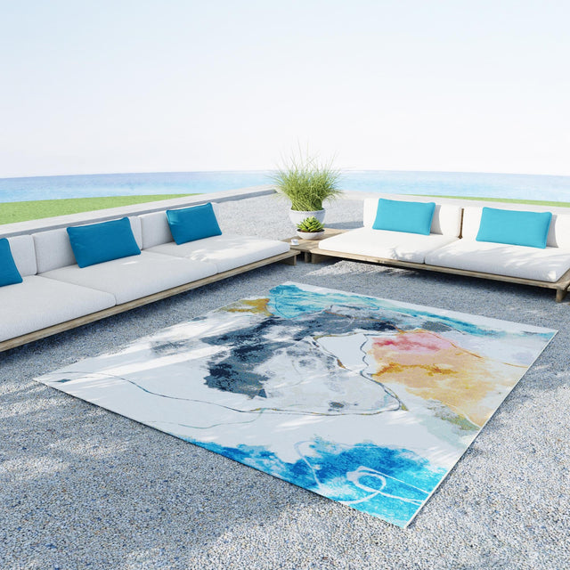 Multicolor 9' x 12' Outdoor Modern Rectangle Area Rug Weather Resistant for Patio, Deck, Terrace, Balcony, Porch 100% Polypropylene Modern Outside Carpet for Sale at Rug Engine
