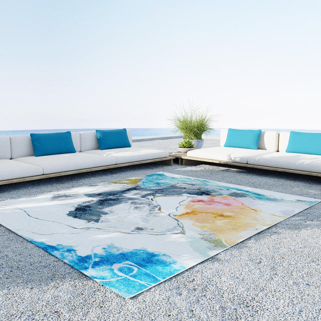 Multicolor 9' x 12' Outdoor Modern Rectangle Area Rug Weather Resistant for Patio, Deck, Terrace, Balcony, Porch 100% Polypropylene Modern Outside Carpet for Sale at Rug Engine