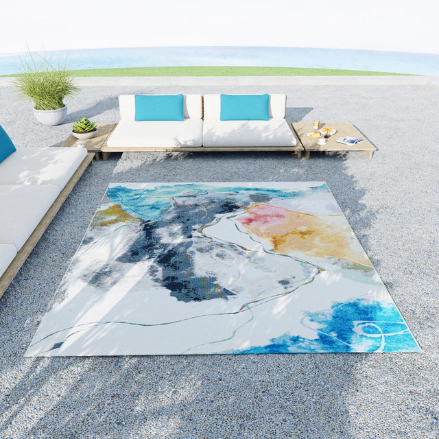 Multicolor 9' x 12' Outdoor Modern Rectangle Area Rug Weather Resistant for Patio, Deck, Terrace, Balcony, Porch 100% Polypropylene Modern Outside Carpet for Sale at Rug Engine