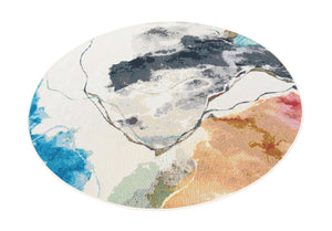 Multicolor 6' 1 x 6' 1 Outdoor Modern Round Area Rug Weather Resistant for Patio, Deck, Terrace, Balcony, Porch 100% Polypropylene Modern Outside Carpet for Sale at Rug Engine