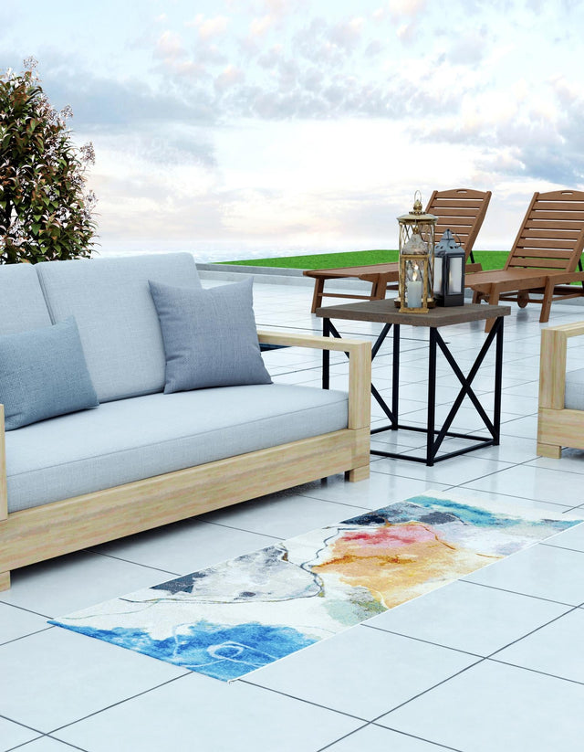 Multicolor 2' x 6' 1 Outdoor Modern Runner Area Rug Weather Resistant for Patio, Deck, Terrace, Balcony, Porch 100% Polypropylene Modern Outside Carpet for Sale at Rug Engine